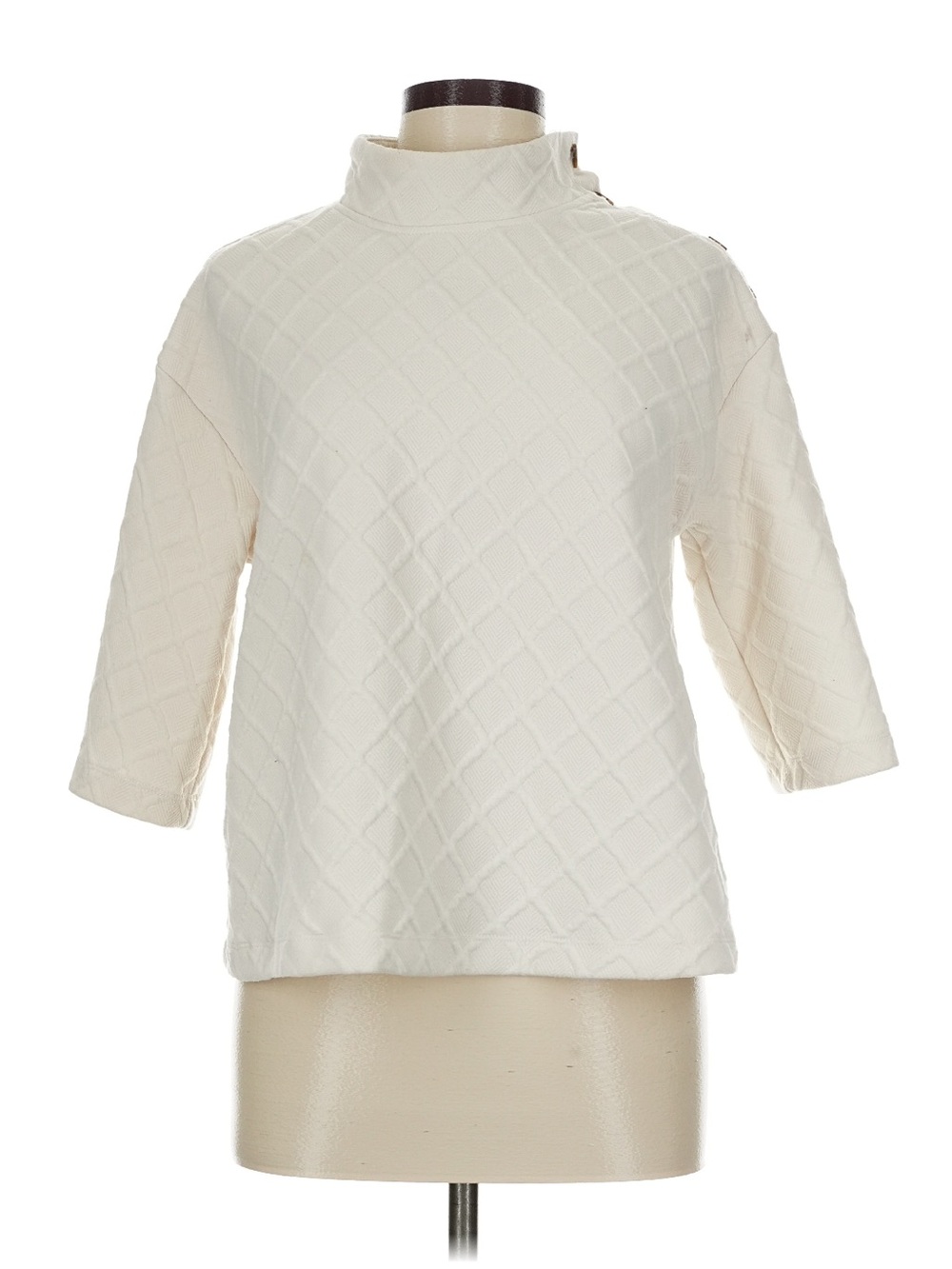 Sunday in Brooklyn, MP, Cream Diamond-Quilted Mock Neck Sweater